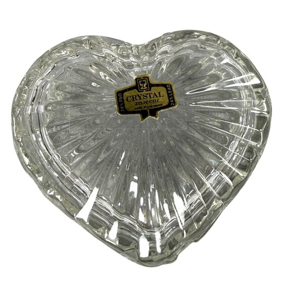 Heart-Shaped Crystal Zajecar 24% Lead Glass Trinket Box Made In Yugoslavia - Picture 1 of 16